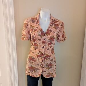 Vintage 70's orange floral button down top size XS